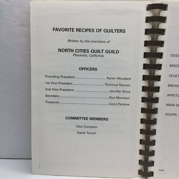 Favorite Recipes Of Quilters By North Cities Quilt Guild Cookbook 1990s Receipes - Picture 4 of 12